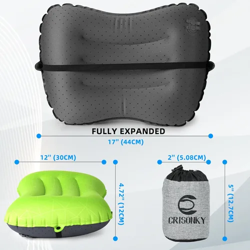 Vista 31 de Crisonky Almohada de camping – Almohada inflable – Almohadas de viaje para mochilero y avión, soporte lumbar 2.0 almohadas inflables, ultraligeras