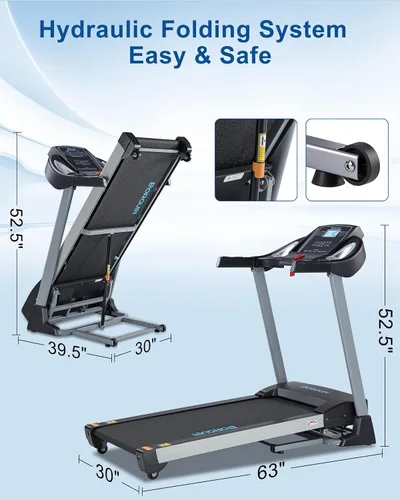 Vista 8 de BORGUSI Cinta de correr inclinada 15% automática con altavoz Bluetooth, 20 pulgadas de ancho 3.5 HP plegable caminadora eléctrica con pantalla LCD