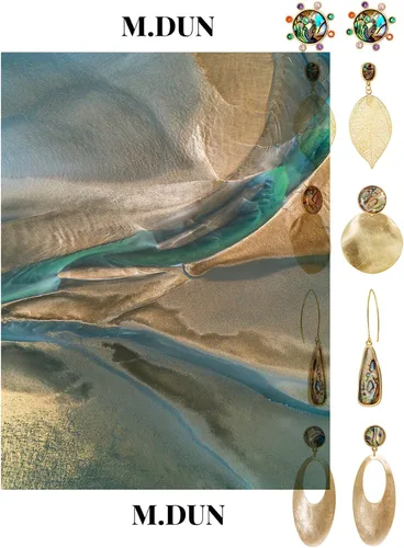 Vista 6 de Pendientes colgantes de abulón para mujer - Joyería de textura geométrica