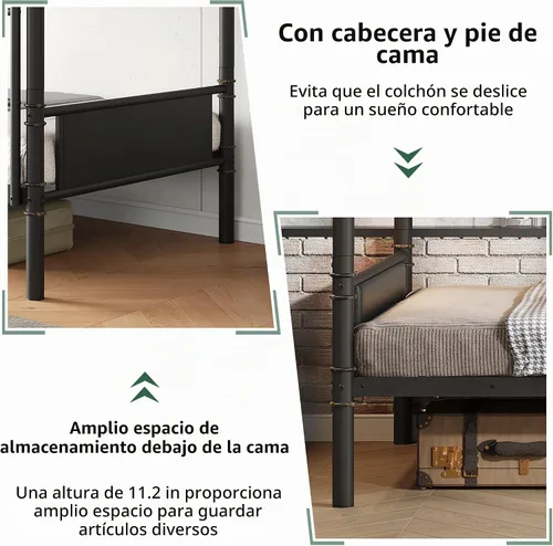 Vista 6 de Jocoevol Litera Doble sobre Doble, literas de metal resistente con escalera y barandilla de longitud completa, convertible en 2 camas individuales