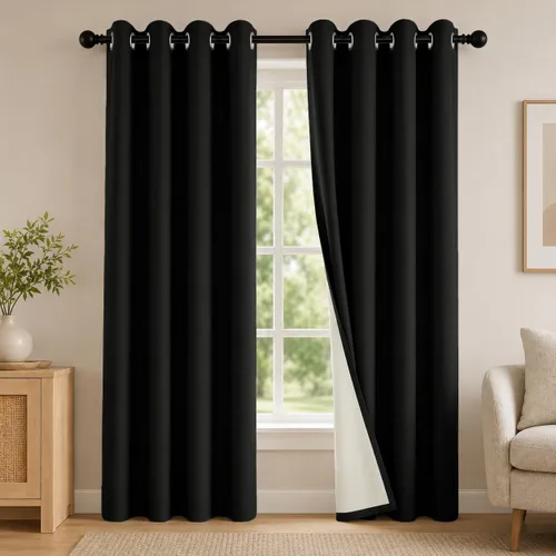 Vista 53 de 2 paneles de cortinas 100% opacas, de peso medio, con aislamiento térmico y ojales para dormitorio, sala de estar, tratamiento de ventana