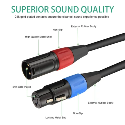 Vista 3 de Cable divisor XLR, XLR macho a 2 XLR hembra cable de micrófono, 1.6 pies