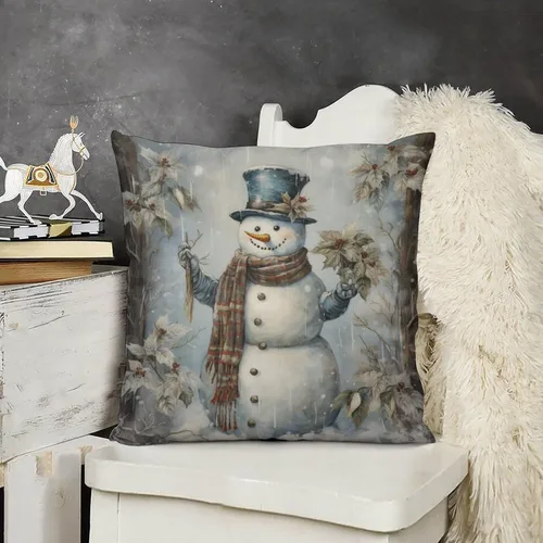 Vista 15 de Funda de cojín de muñeco de nieve con rosas rosadas, bufanda y sombrero, funda de almohada para cama, decoración moderna para sofá, dormitorio, sala