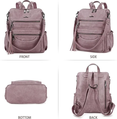 Vista 71 de Bolsos mochila monedero de piel sintética para mujer, bolsas con zíper, mochilas de hombro casuales