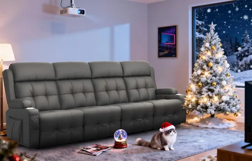 Vista 9 de Sofá reclinable de dos plazas para cine en casa, sofá reclinable de pared con USB, portavasos, sillón reclinable de tela de guijarros, sofá cama