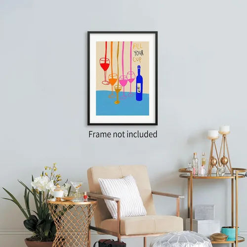 Vista 3 de MWZUPQ Póster de cóctel colorido de moda, retro, lindas copas de vino, lienzo, arte de pared, llena tu taza, pinturas impresiones de bares, cocina