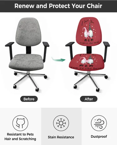 Vista 2 de Office Chair Cover I Love You Mom Protective Stretchable Universal Computer Chair Covers Gnome Red Backdrop Stretch Rotating Chair Slipcover