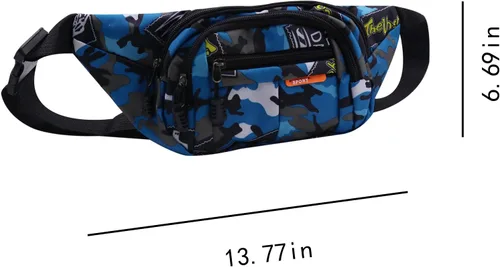 Vista 2 de AIBEARTY Riñonera para niños pequeños, de camuflaje, con correa ajustable, para deportes, correr, campamento, viajes, B-AZUL
