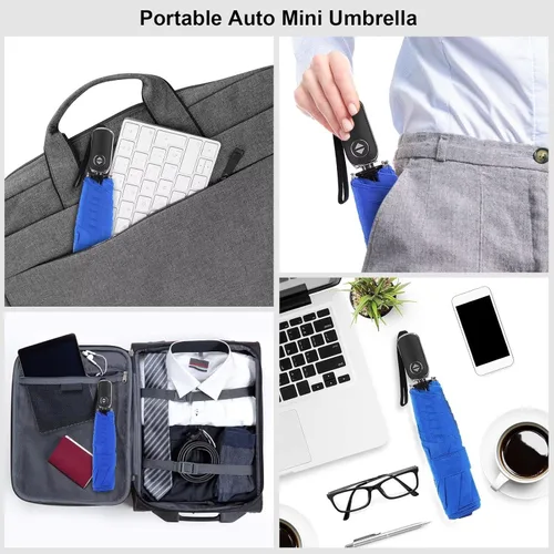 Vista 109 de LEAGERA Paraguas de viaje compacto para bolso, mango plano, impermeable para lluvia ligera