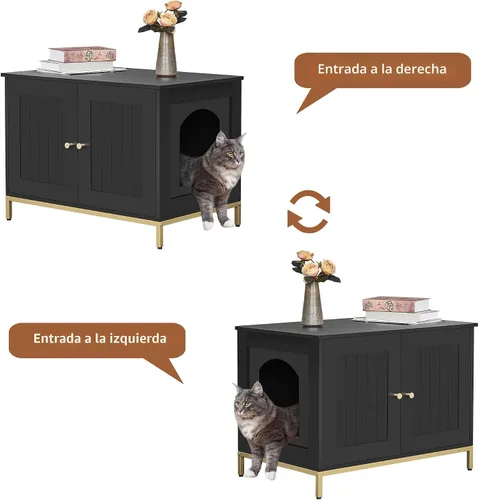 Vista 5 de Homhedy Gabinete para Caja de Arena para Gatos, Muebles de Baño para Gatos con Marco de Metal, Casa para Mascotas, Se Adapta a la Mayoría de Cajas