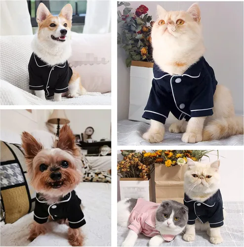Vista 4 de Pijamas para perros pequeños, niños y niñas, ropa de cachorro, camisa rosa, pijamas de algodón suave, transpirable, ropa para mascotas, ropa