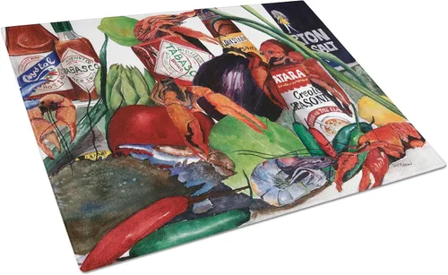 Vista 54 de Caroline's Treasures 1002LCB Barq's, Crabs and Spices Tabla de cortar de vidrio grande decorativa de vidrio templado Tabla de cortar y servir
