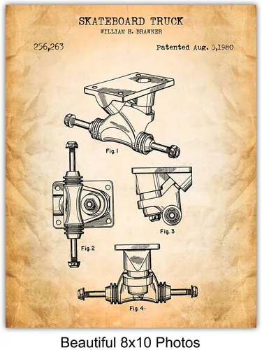 Vista 5 de Skateboarding Art - Juego de póster de patente para decoración de pared - Decoración del hogar o apartamento para niños o niños, dormitorio
