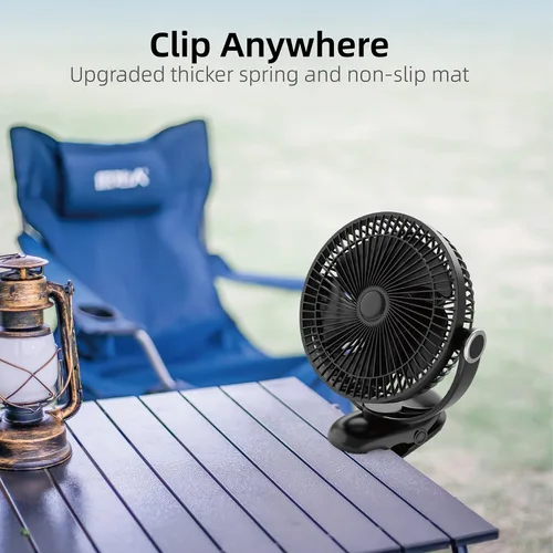 Vista 5 de Ventilador portátil recargable de 10000 mAh, 30 horas, ventilador de clip de 8 pulgadas operado por batería, ventiladores USB, 4 velocidades, fuerte