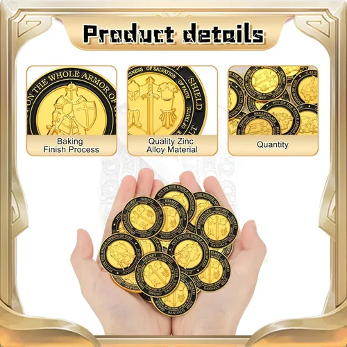 Vista 3 de Tondiamo 12 Piezas Pónganse Toda la Armadura de Dios Monedas de Desafío Cristiano Recuerdos Oración Regalo Conmemorativo Redondo Dorado Regalo