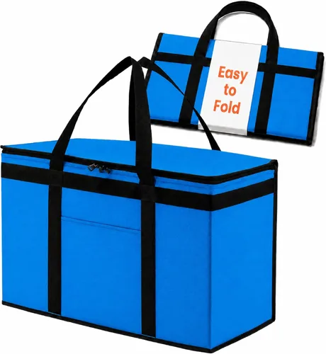 Vista 24 de Bolsa térmica XXL aislada y calentador de alimentos para entrega y compras de comestibles con parte superior con cremallera, color negro