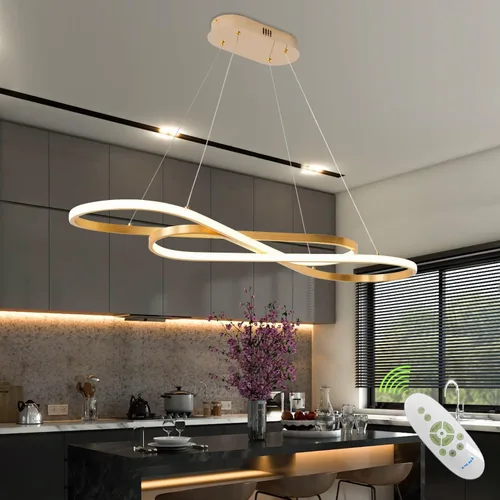 Vista 11 de Lámpara LED de 47.24 pulgadas regulable moderna lámpara colgante 3000K-6500K brillo de color ajustable con control remoto Blanco