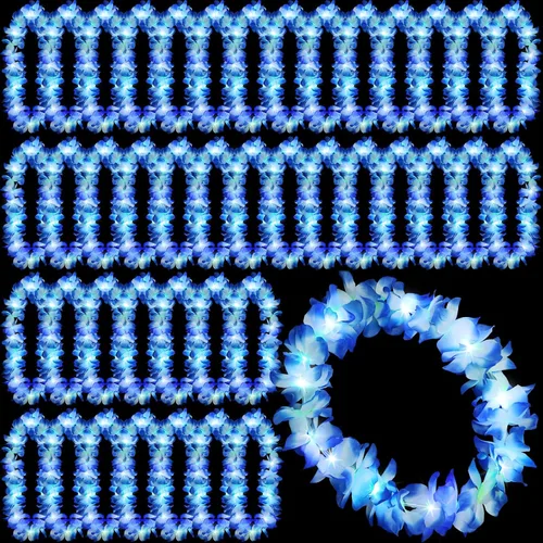 Vista 29 de Sherr 24 piezas de collares de flores hawaianas con luces LED para boda, luces LED para luau, collares de flores hawaianas para playa, carnaval