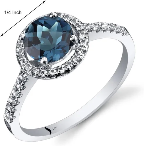 Vista 3 de PEORA Anillo de topacio azul Londres para mujer, oro blanco de 14 quilates con topacio blanco, piedra natal de piedras preciosas auténticas