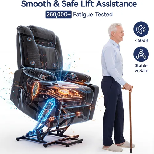 Vista 8 de Silla reclinable Power Lift para personas mayores con puertos USB y tipo C Negro