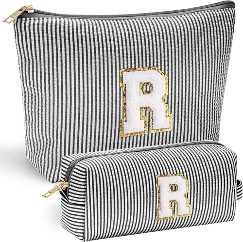 Vista 54 de YOOLIFE Regalos del Día de la Madre para Mujeres, Bolsa de Maquillaje con Iniciales, Bolsa de Maquillaje para Viaje, Bolsa de Maquillaje Negro