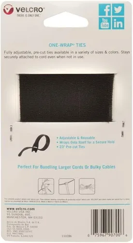 Vista 2 de Velcro Brand, One-Wrap, correas para cables, alambres y cordones, Negro