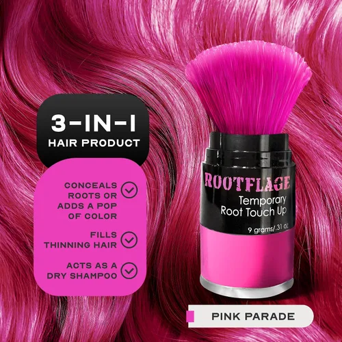Vista 2 de Rootflage Tinte temporal para el cabello de color rosa, champú en polvo de color rosa, funciona en cabello oscuro (01 Pink Parade) 0.31 onzas