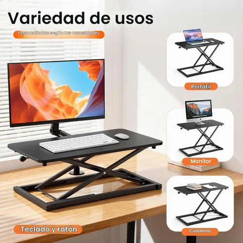 Vista 6 de Convertidor de escritorio de pie de altura ajustable, elevador de teclado de 23.6 x 13.4 pulgadas para elevador de escritorio de pie, soporte