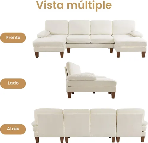Vista 5 de VINGLI Sofá modular de 110 pulgadas para sala de estar, sofá en forma de U con diván doble, juego de sofá de 4 asientos con tela de felpilla