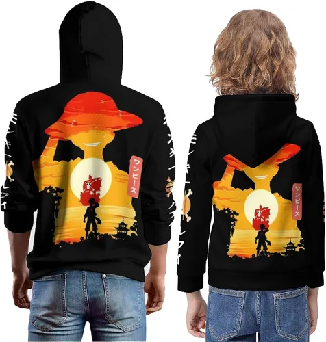 Vista 3 de Oiwizxi Sudadera con capucha de anime para niño, adolescente, hip hop, con bolsillos, sombrero de paja, pirata para niños y hombres