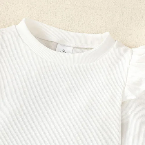 Vista 3 de OPAWO Camisetas de manga larga y corta con volantes para niña, blusa acanalada para niña, ropa para bebé, paquete de 2 unidades de 1 a 6 años