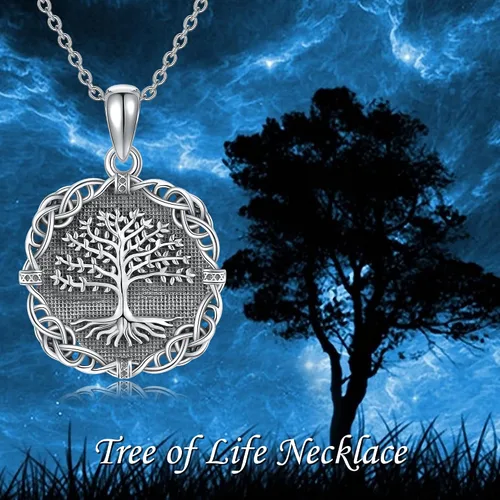 Vista 6 de YAFEINI Collar con colgante de árbol de la vida de plata de ley 925 para mujer, collar de árbol de la vida, joyería para madre, esposa, hija, novia