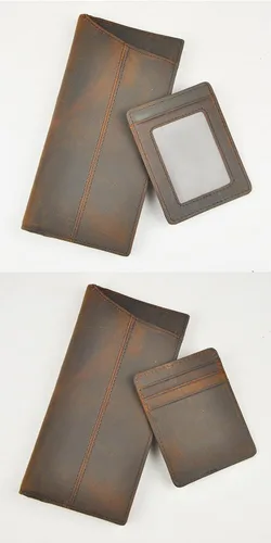 Vista 4 de Le'aokuu Funda de piel con cremallera para hombre, organizador para tarjetas de visita, cartera para teléfono, cartera plegable