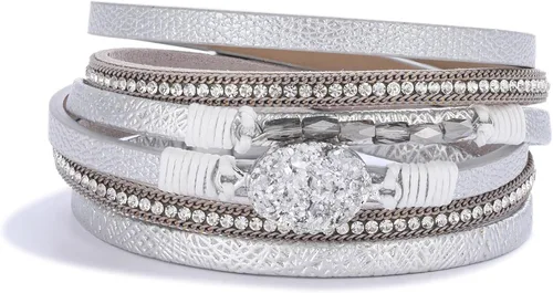 Vista 187 de FANCY SHINY - Pulsera de cuero estilo bohemio, pulsera de cuentas de cristal con cierre magnético, regalos de joyería para mujer