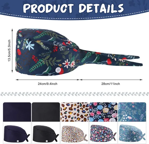 Vista 2 de 6 gorras quirúrgicas con botones y banda para el sudor ajustable para mujeres y hombres multicolor Multi