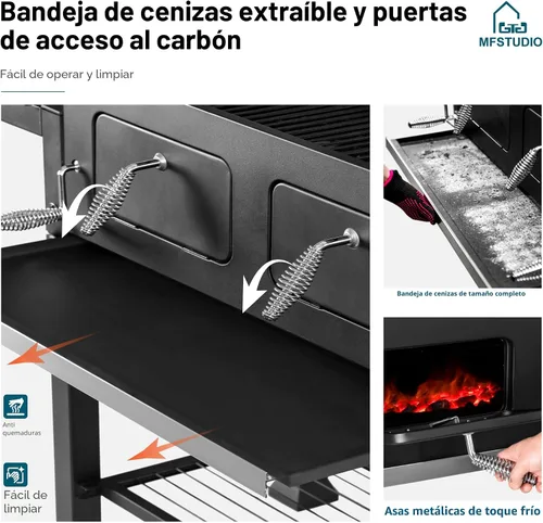 Vista 4 de MFSTUDIO Parrilla de carbón para barbacoa multifuncional extra grande de 49 pulgadas con control de temperatura, mesa auxiliar y bandeja de cenizas