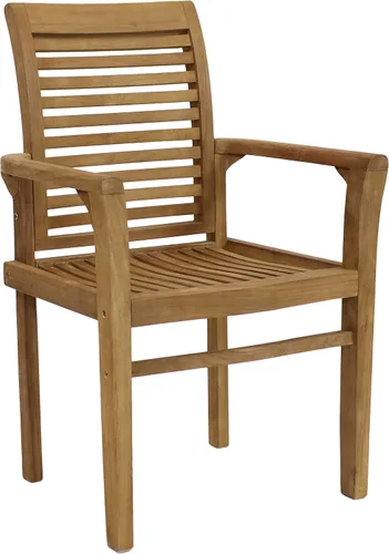 Vista 10 de Sunnydaze Silla de comedor de teca maciza para exteriores, silla de patio con listones de madera duradera con brazos para patio trasero, terraza