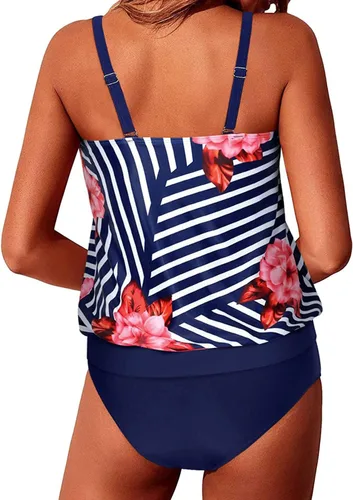 Vista 2 de Yonique - Trajes de baño tipo blusón, estilo tankini de dos piezas para mujer, diseño modesto y con ajuste holgado
