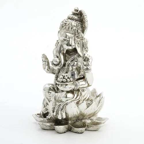 Vista 2 de Veronese Design Estatua hindú de Ganesha de 3 1/8 de alto, estatua de la buena fortuna de Ganesha, decoración del hogar, hecha a mano, galvanizada