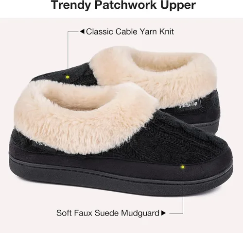 Vista 4 de HomeTop Pantuflas de casa de espuma viscoelástica de punto trenzado para mujer con cuello de felpa mullida