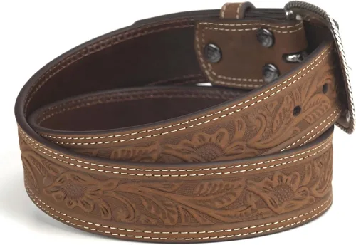 Vista 4 de ARIAT Cinturón de cuero floral repujado para hombre Marrón medio