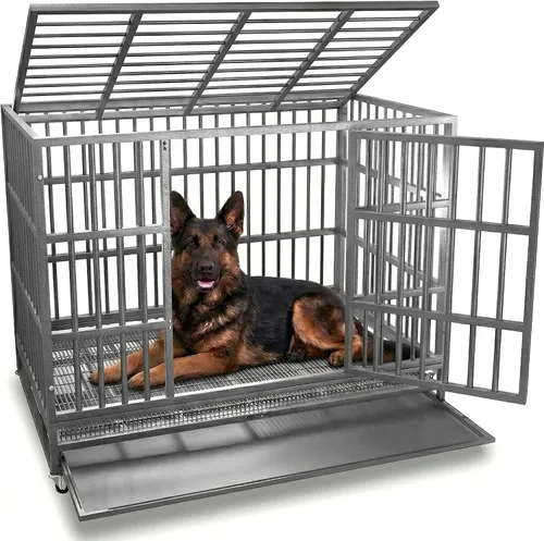 Vista 10 de Oranland Jaula de 38 Pulgadas para Perros, Resistente e Indestructible, con Ruedas, Perrera para Perros con Alta Ansiedad, Cerraduras Robustas