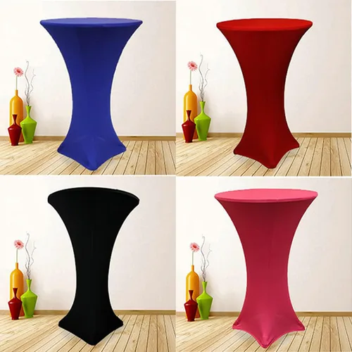 Vista 4 de Paquete de 2 manteles de cóctel de elastano de 24 x 43 pulgadas, redondos, ajustables, para bodas, banquetes, eventos, fiestas