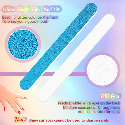 Vista 3 de Mixweer 50 limas de uñas con purpurina, tiras coloridas a granel, 7.01 x 0.75 pulgadas, para manicura y pedicura, limador de doble cara para mujeres