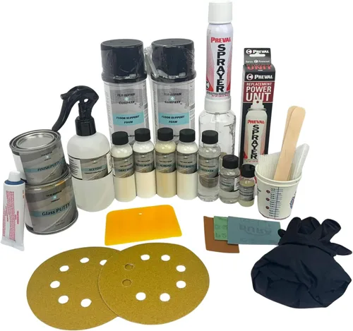 Vista 4 de Kit de reparación de bañera para grietas en el piso con color a juego, kit de reparación de fibra de vidrio resistente, reparaciones sin costuras