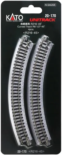 Vista 4 de Kato USA Model Train Products Unitrack, 8.504 in (8 9/16") Radius 45-Degree Curve Track (4 piezas)