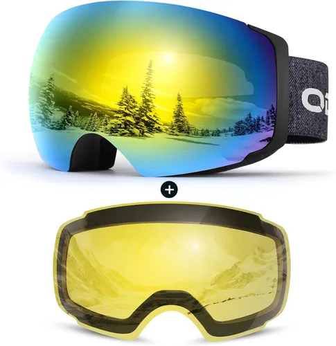 Vista 9 de Odoland Magnetic Interchangeable Anti-Fog Ski Goggles with 2 Lens Large Spherical Frameless Snow Snowboard Goggles for Men Women