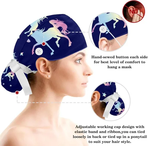 Vista 3 de Adjustable Working Caps, Autumn Leaves Hedgehog Bouffant Scrub Hats with Hair Scrunchy for Women