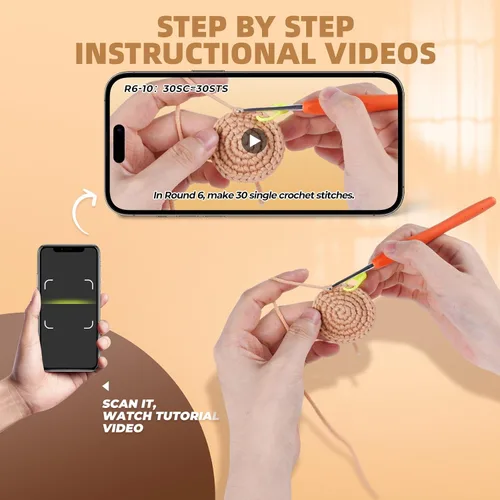 Vista 4 de MOREJMTT Kit de ganchillo para principiantes, aprende a tejer, incluye hilo suave fácil de tejer, tutorial en video paso a paso, gancho, regalo