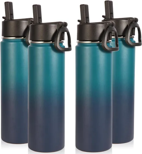 Vista 40 de Volhoply Botellas de agua aisladas de 22 onzas con tapa con popote, botella deportiva de acero inoxidable con asa, vasos de agua de viaje de metal